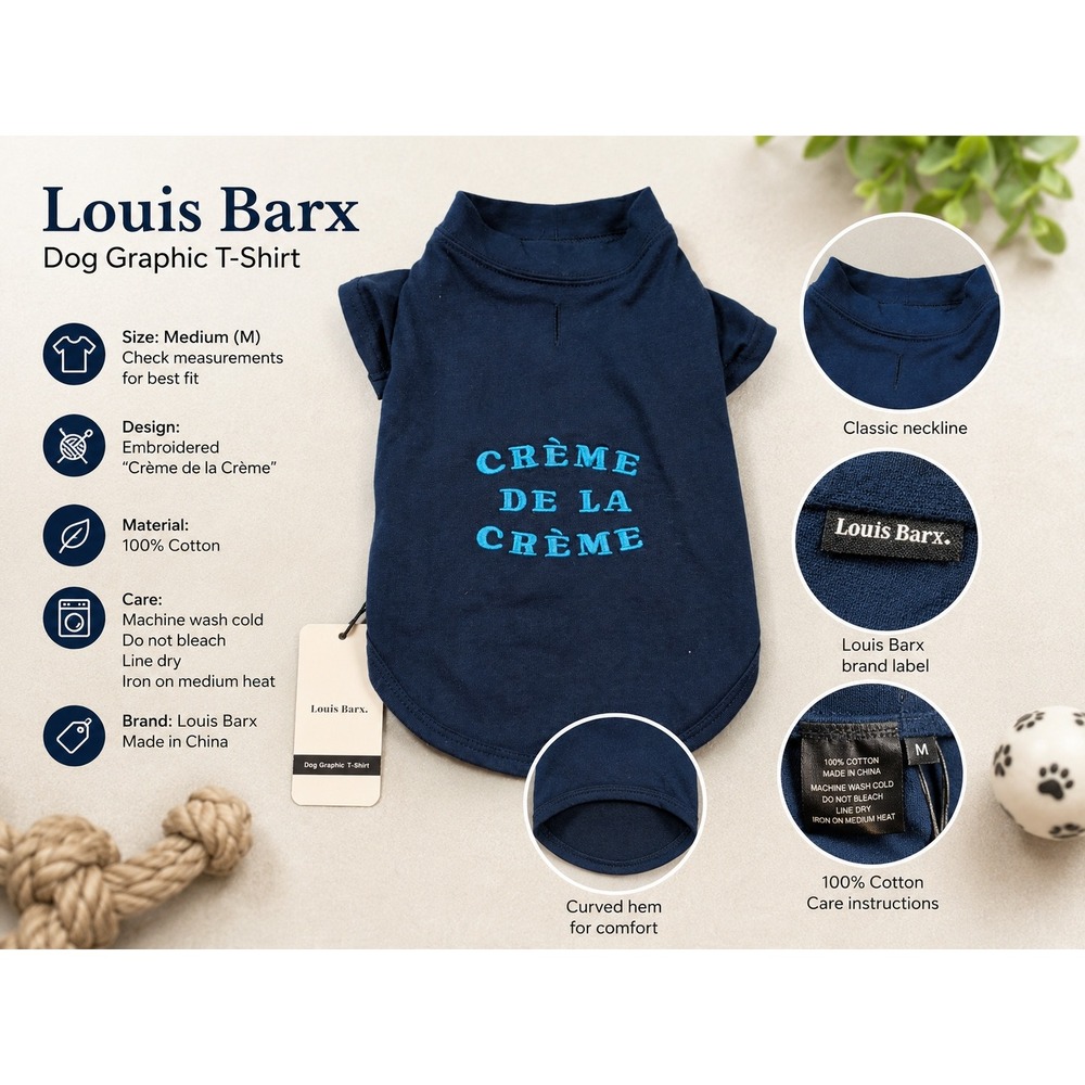 Louis Barx Navy Blue Creme De La Creme Dog Graphic T-Shirt Size M NWT